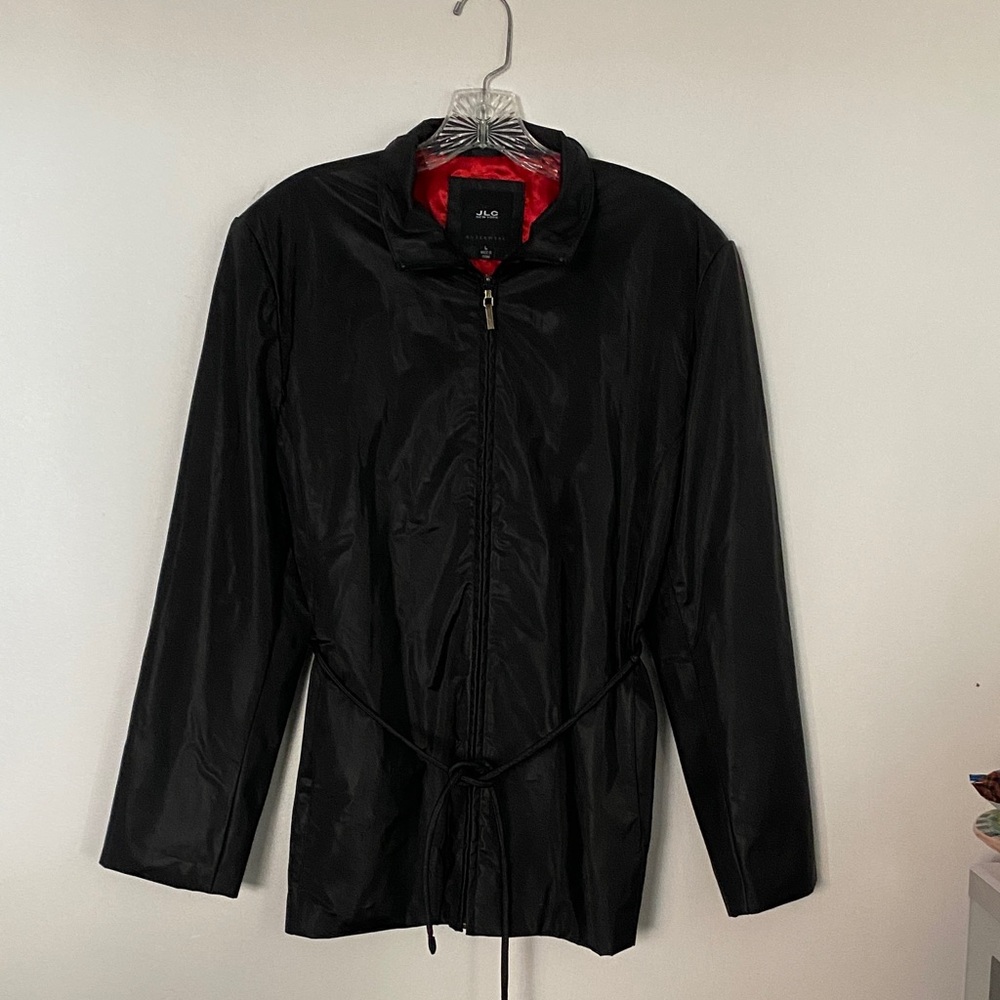 Elegant Black Trench Coat with Red Accents